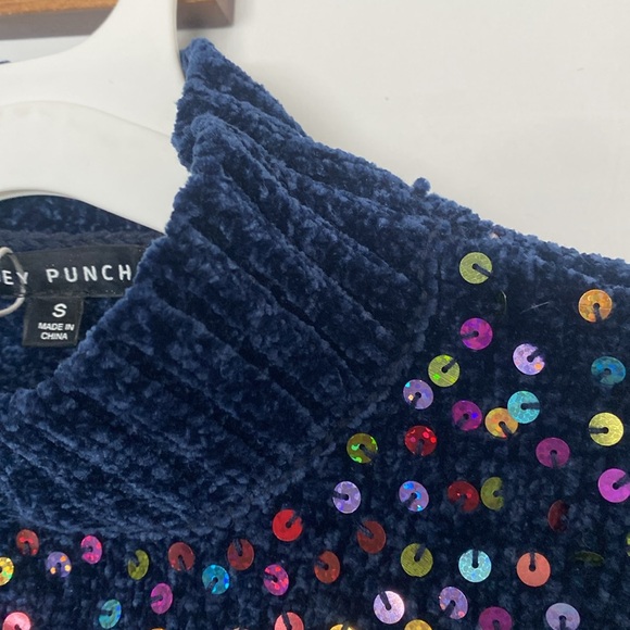 Honey Punch Navy Blue Embroidered Turtleneck Sweater - Picture 4 of 8